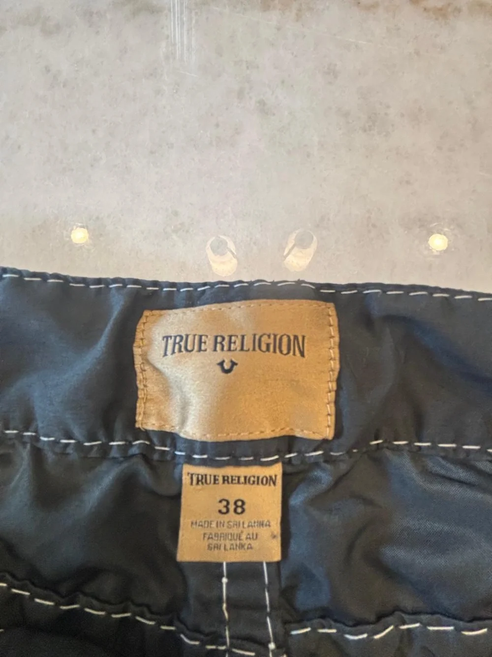 True Religion Black Board Shorts Men's Size 38 White Big T Stitching